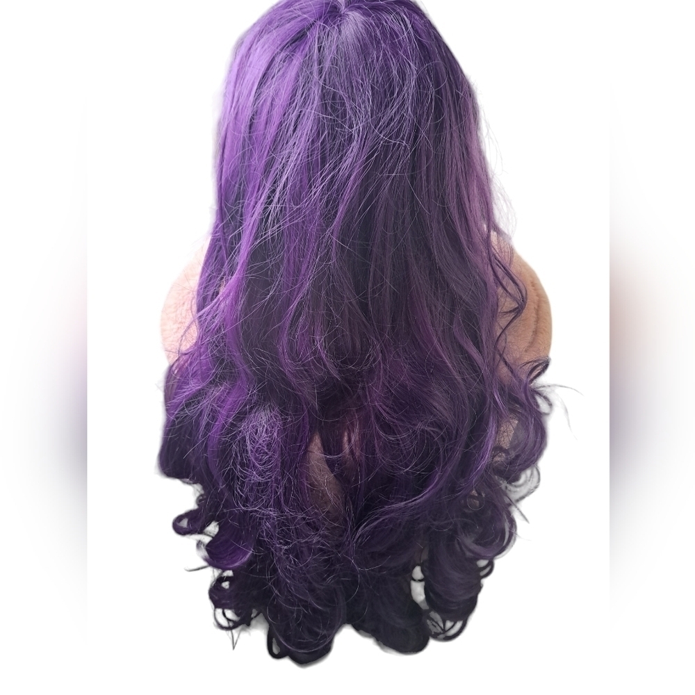 EMAX design cosplay Wig Long wavy hair Purple locks dressup Halloween adult S-M - Picture 6 of 7